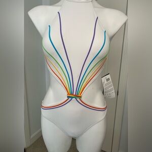 Gottex White One Piece with Rainbow Stripes